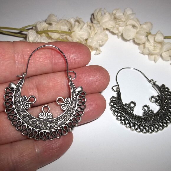 Silver Boho Hoop Earring Bohemian Style Woman Girl Fashion Jewelry Set Pair D161 - Picture 5 of 5
